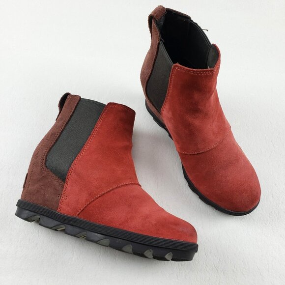 Sorel Joan of Arctic II Wedge Chelsea Boot Womens 5.5 Red Suede Ankle Waterproof - Picture 1 of 11